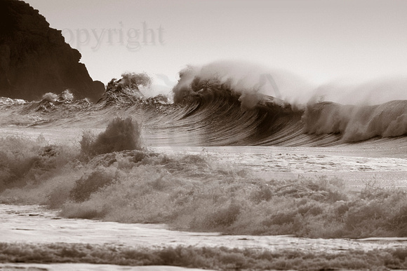 Porth Ceiriad wild waves black and white GUWA