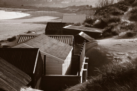 Abersoch beach huts black and white BHBW
