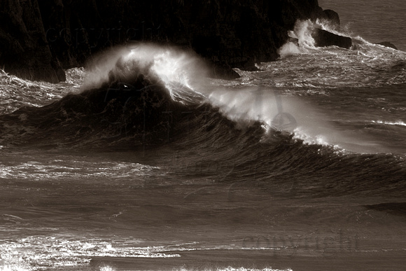 Large wave and gul at Porth Ceiriad. BLWA