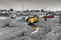 Abersoch inner harbour black and white with hand coloured effect.BWCB