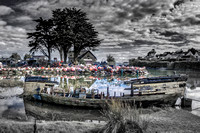 Abersoch inner harbour b&w with a little colour,RBABNbw