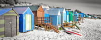 Beach huts Abersoch,b&w & colour,BHCSbwpan