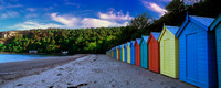 Llanbedrog beach huts panorama.LLBH